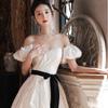 White Satin Evening Dress Dress 1011 New Autumn and Summer Style French Feeling On the Run Princess Dress