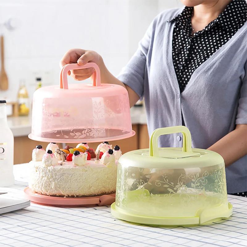 Plastic Round Cake Box Carrier Handle Pastry Storage Holder Dessert Container Cover Case Cake Accessories Food Storage Box