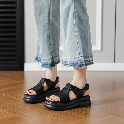 British Retro Summer New Sandals Women's Thick Soles Increase In Height, Open-toed Flat Soles Are Light, Easy To Wear, Not Tired, Sandals Women