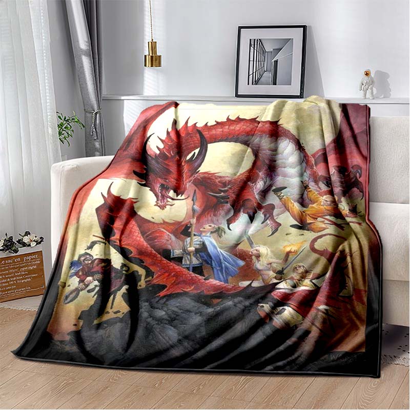 Dungeons & Dragons Red Dragon Print Flannel Blanket, Soft Throw Blanket for Sofa Bed