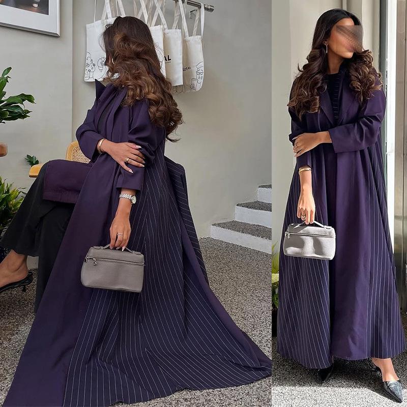 MQ178 Elegant Purple Modest Muslim Cardigan Abaya Long Sleeve Dress