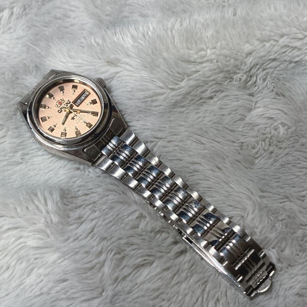 Used ORIENT Orient Three Star Crystal 21 Stone Automatic Winding Brown Dial Day Date Ladies Working Item