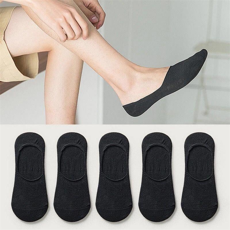 5 Pairs Stripe/Solid/Dots Men Cotton Boat Socks Summer Thin Invisible Women Silicone Non-slip Socks for Sports
