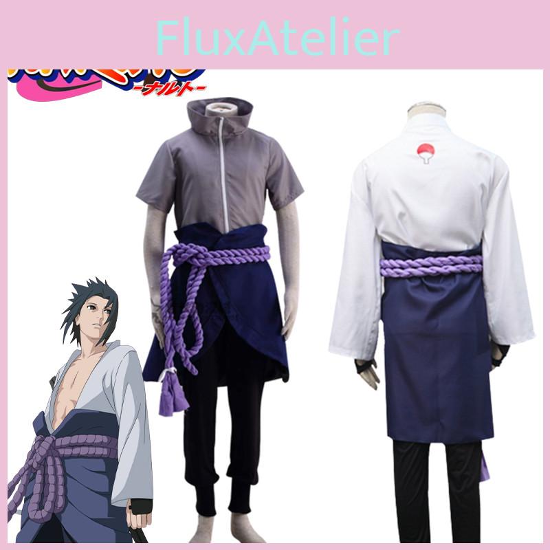 High Quality Naruto Uchiha Sasuke Cosplay Costume With Zipper White Set For Halloween