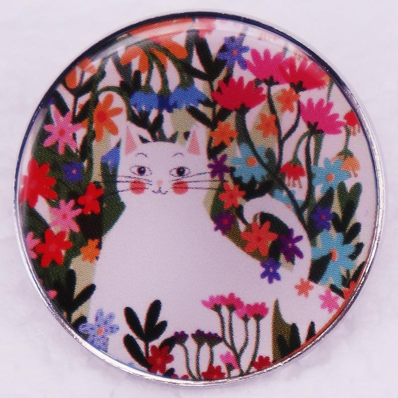 Цветочная Белая Кошка Брошь Художественный Значок - Аксессуар Культа Мяу серебряный