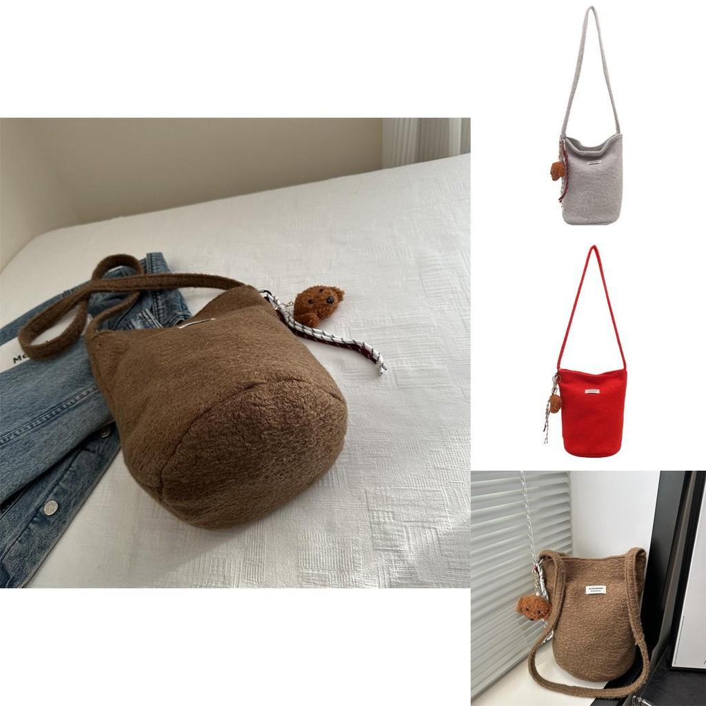 Woolen Large Capacity Bucket Bag For Women With Magnetic Closure And Inner Phone Pocket