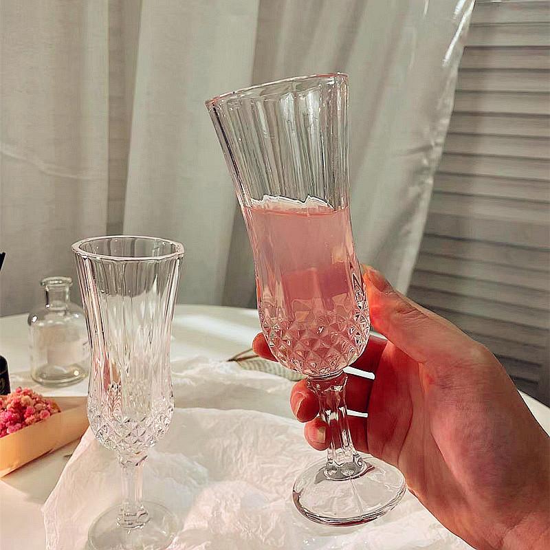 6pcs Set Champagne Goblet High Legged Wine Glasses Cocktail Red Wine Brandy Glasses Drinkware Party Bar Wedding Gift Transparent