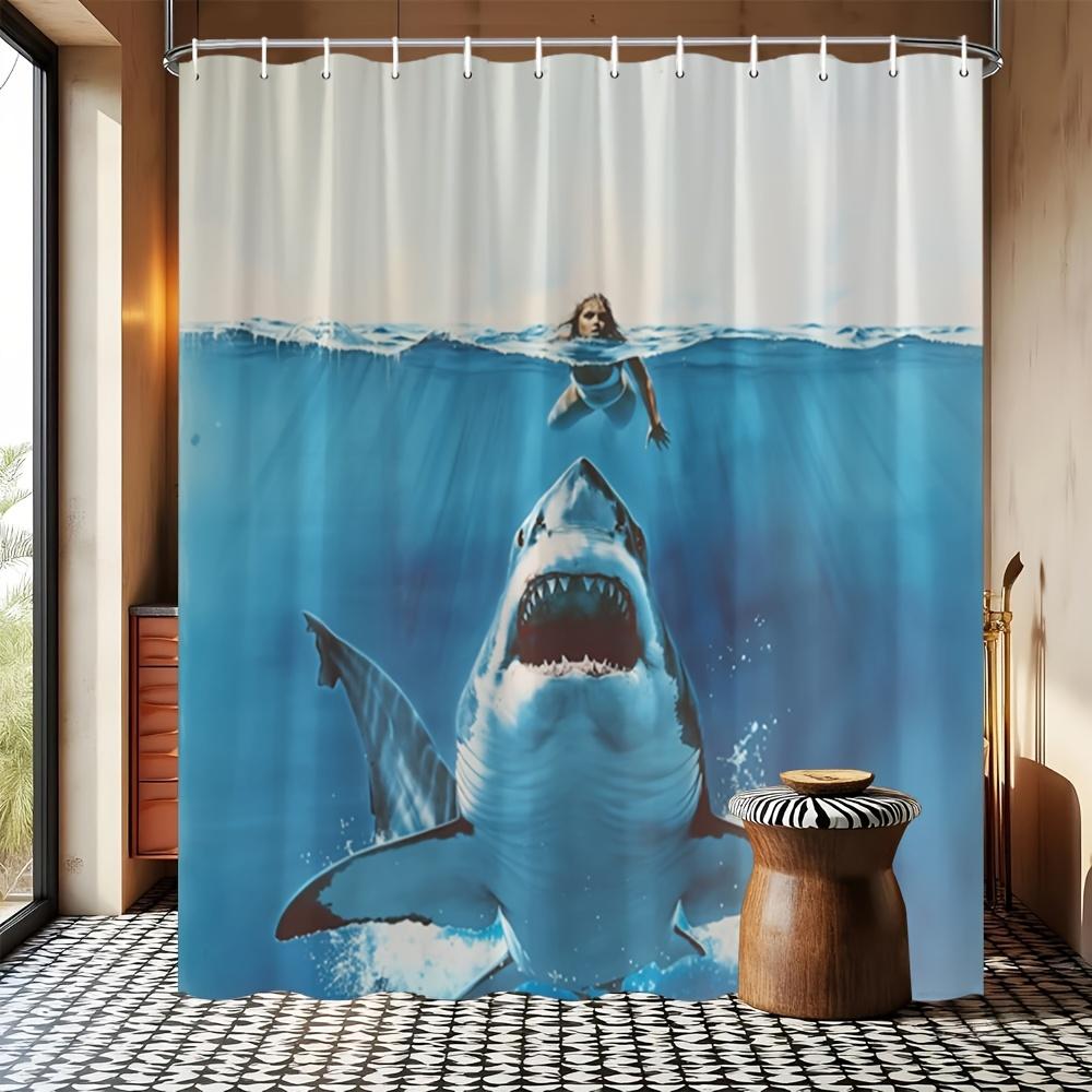 2D Flat, 2D Flat, A Stunning Ocean-Themed Shower Curtain Featuring a 2D Print That Creates a Striking Visual Contrast Between Sw