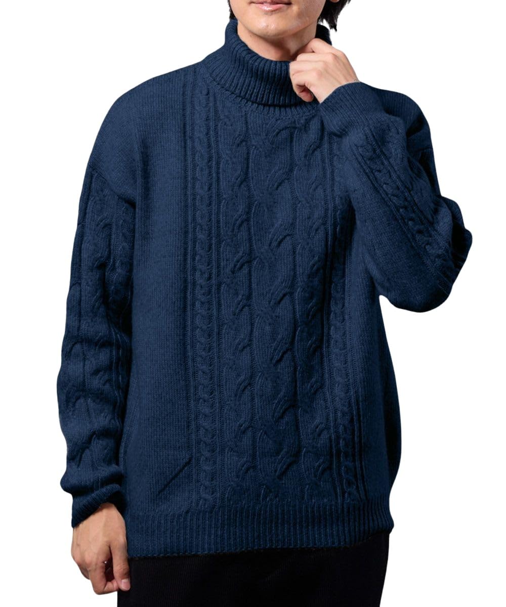 

Nissen Washable Cable Knit Turtleneck Winter Size 3L Men s Sweater, Navy,