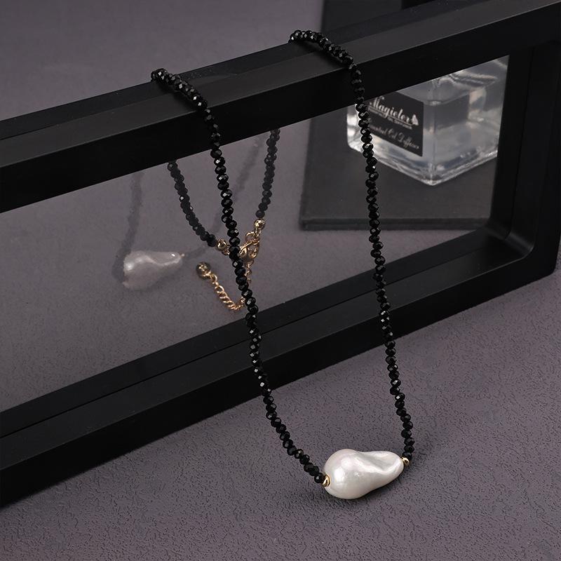Necklace: White, Fashionable, Versatile, Niche, Fresh Jewelry; Black Pearl Necklace