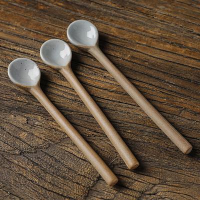 Grobe Keramik Kaffeelöffel Retro Japanisch Handgefertigt Keramik Langer Griff Rührlöffel Löffel Haushalt Kreativ Exquisiter Kleiner Löffel