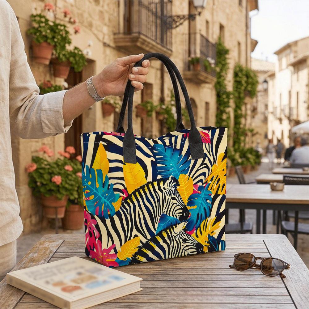 Tropical Zebra Print Tote Bag Stylish Daily Carry Handbag