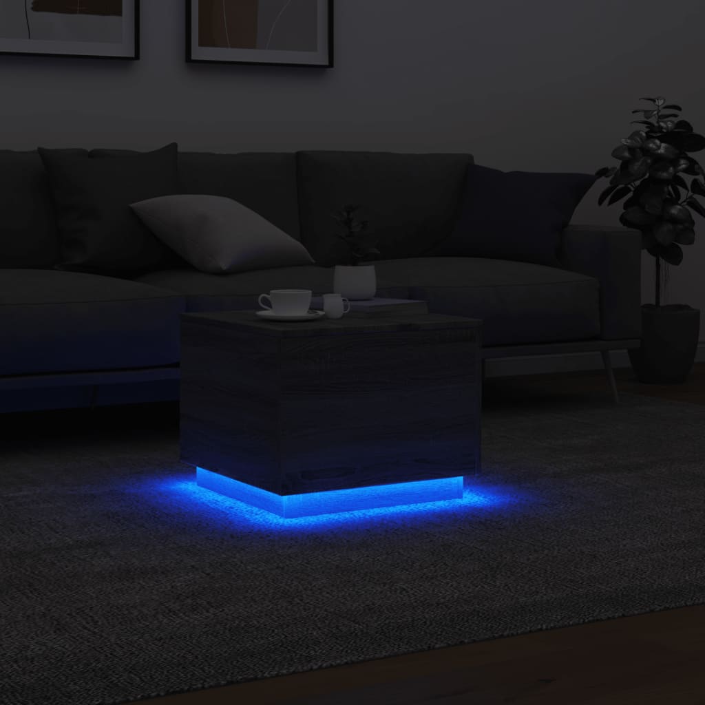  Coffee Table with LED Lighting, Grey Sonoma Oak, 50x50x40 Cm