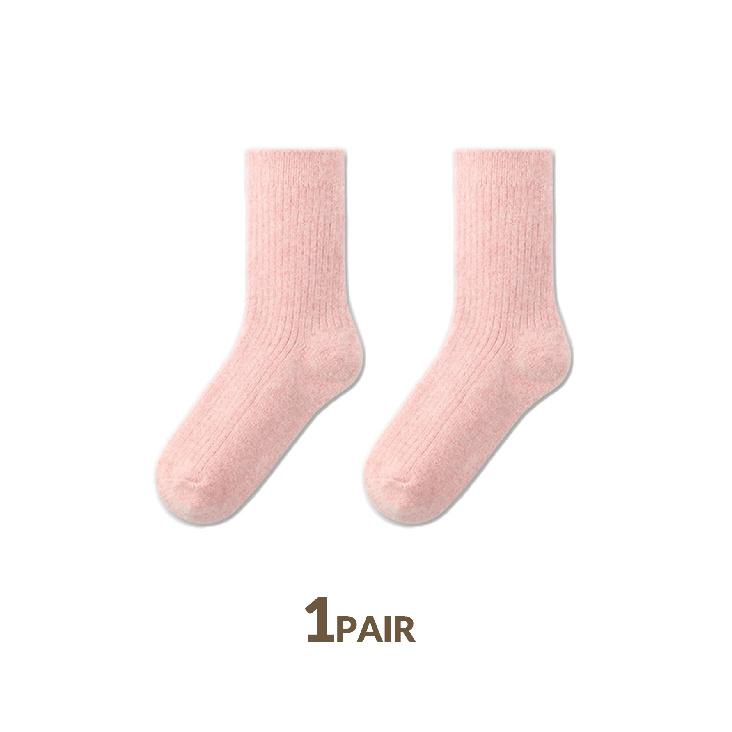 1pair Thick and Warm Cashmere Socks Pleated Vertical Strips Socks Autumn Solid Color Winter Warm Socks for Women