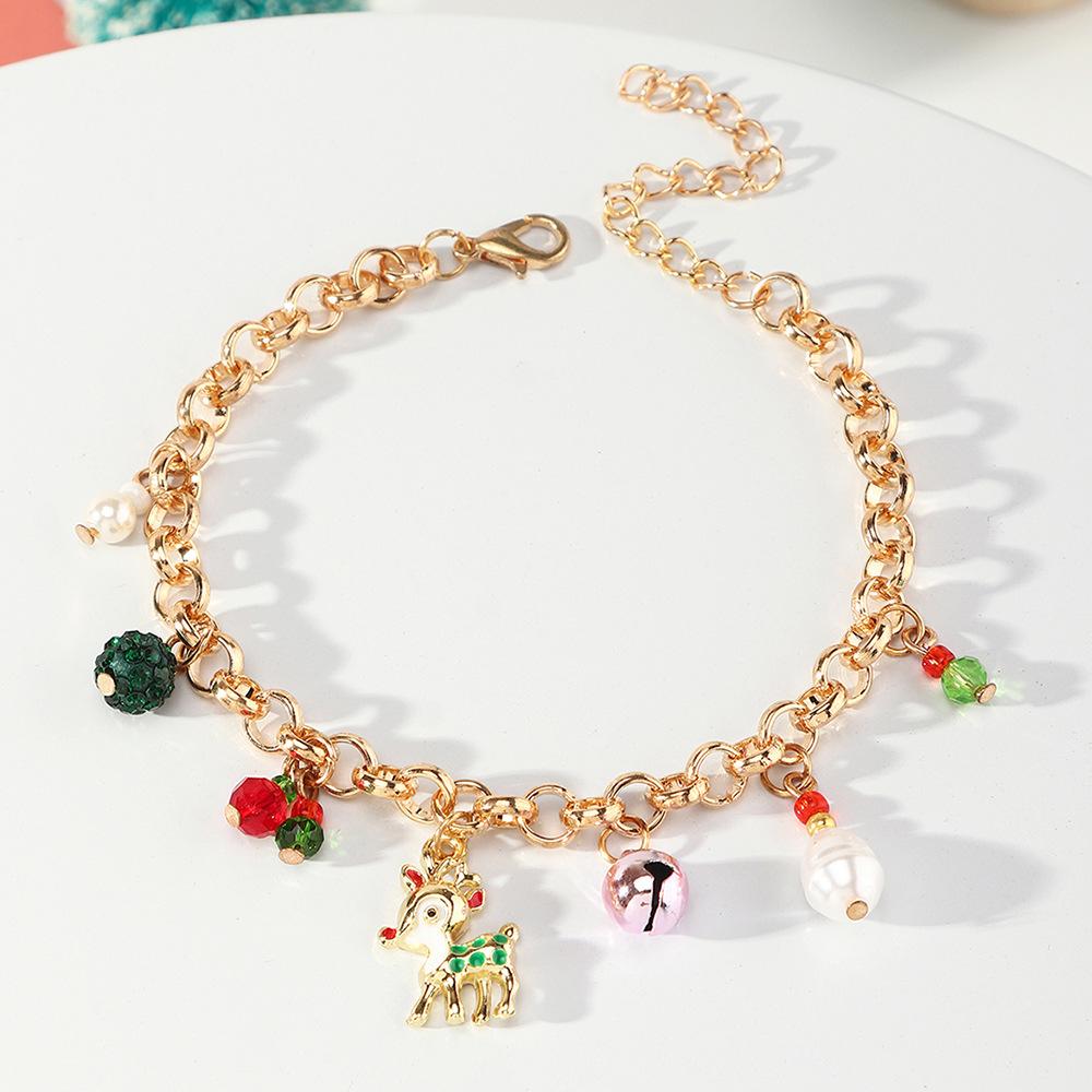 

2025 New Fashion Women Lovely Christmas Elk Wreath Bracelet Christmas Party Bell Charms Pendant Metal Bangles Bracelet Jewelry