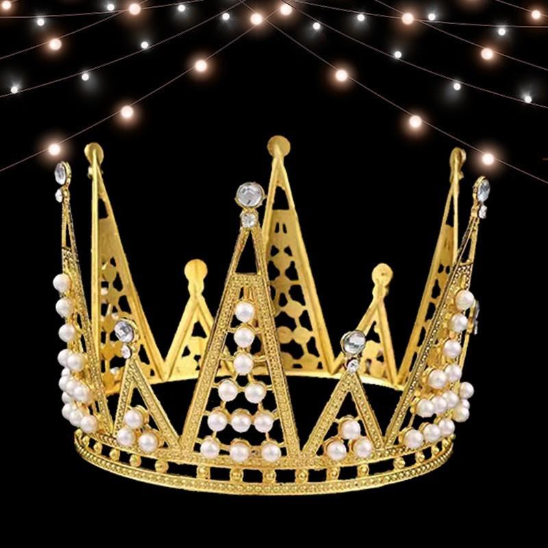 Children's Birthday Crown Tiara Baroque Alloy Ornament Full Circle Crown Cake Decoration