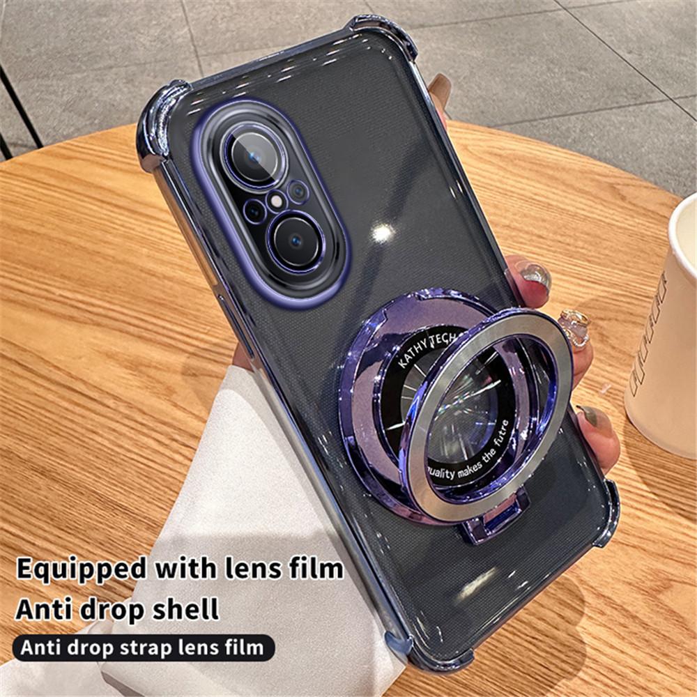 Plating Transparent Shockproof Phone Case For Huawei Nova 12 Pro With Magnetic Stand Holder Nova 9 SE 11 10 9 8 7 Pro Soft Cover