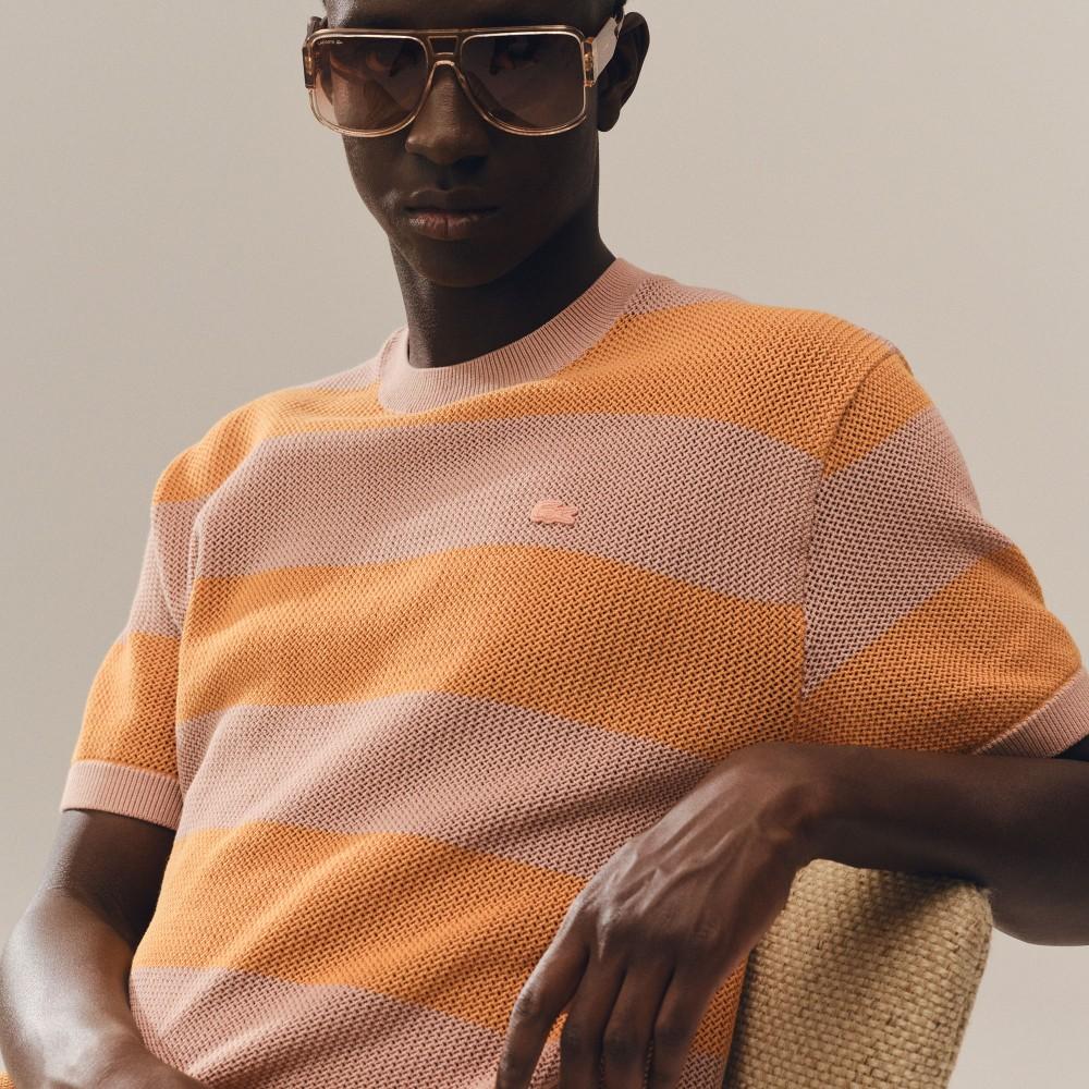 [lacoste] Men's Bold Stripe Short-Sleeve Crewneck Pullover AH0609-56G4HI