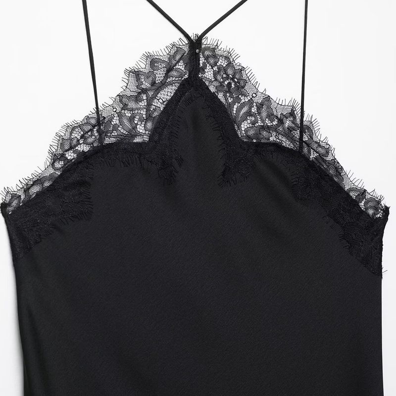 Kaslead New Women clothes Western Style Fashion Lace Silk Satin Texture Dress 5919201