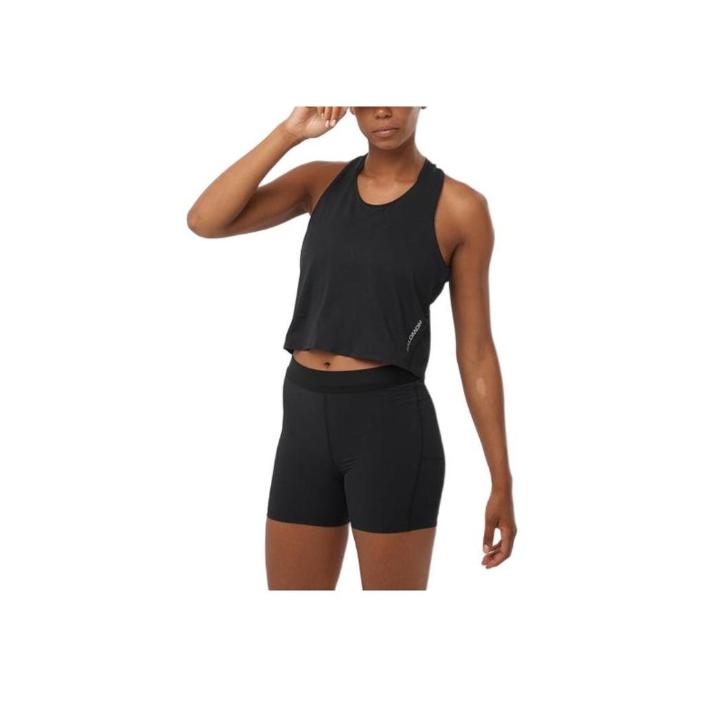 Salomon Solid Color Breathable Running Vest Women tops Black LC2190800