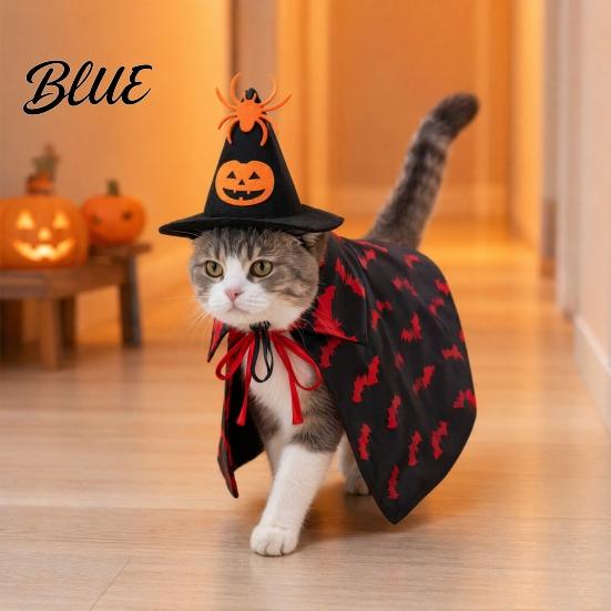 Dog Halloween Outfit 1 Set Pet Costume Spider Pumpkin Wizard Hat And Medium Costume Double-Sided Bat Print Cape Holiday Party for Cats Dogs