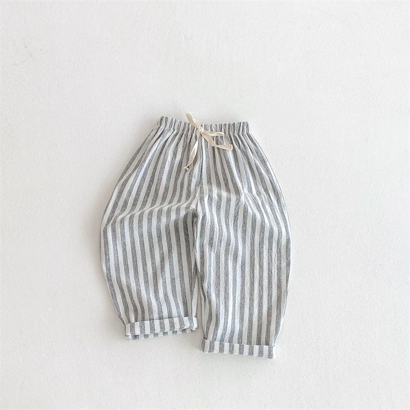Children's Summer Striped Lace-Up Casual Mosquito-Repellent Pants: Loose-Fitting, Comfortable, Lightweight Linen-Cotton Trousers