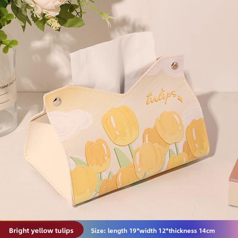 Tulip Paper Tissue Box Leather Waterproof Multiuse For Living Room Decor