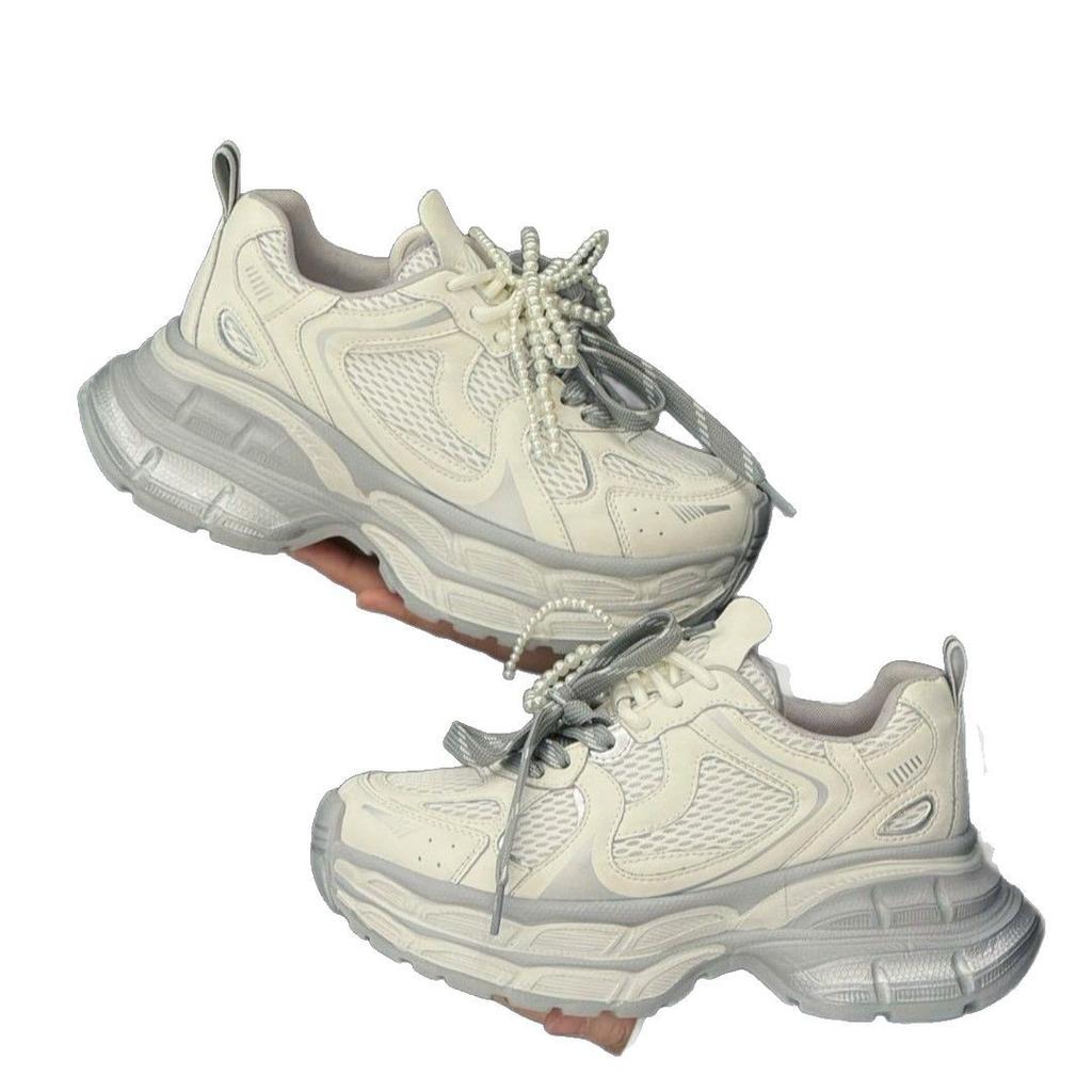 Pearl butterfly dad shoes women's ins tide 2025 early spring new retro platform niche muffin casual sports shoes