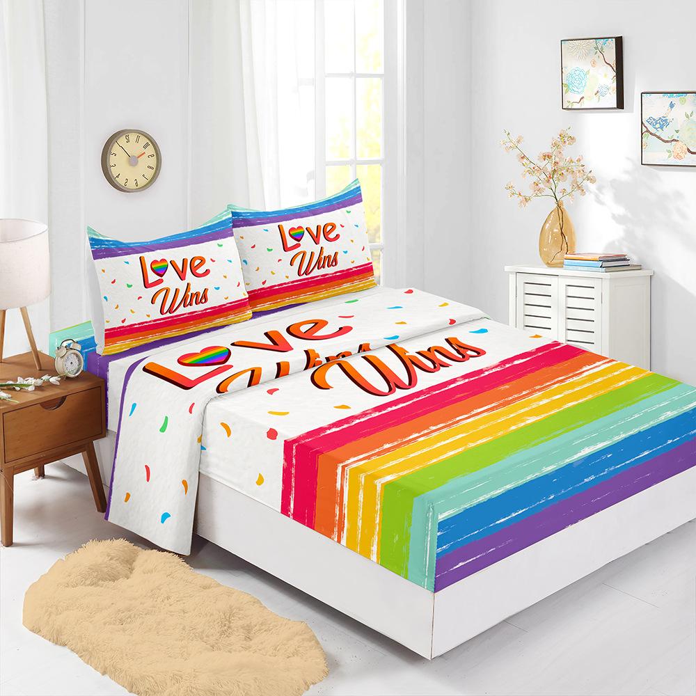 Rainbow Gradual Change Color Four-Piece Mattress Digital Printing Mattress Protective Cover Bedding