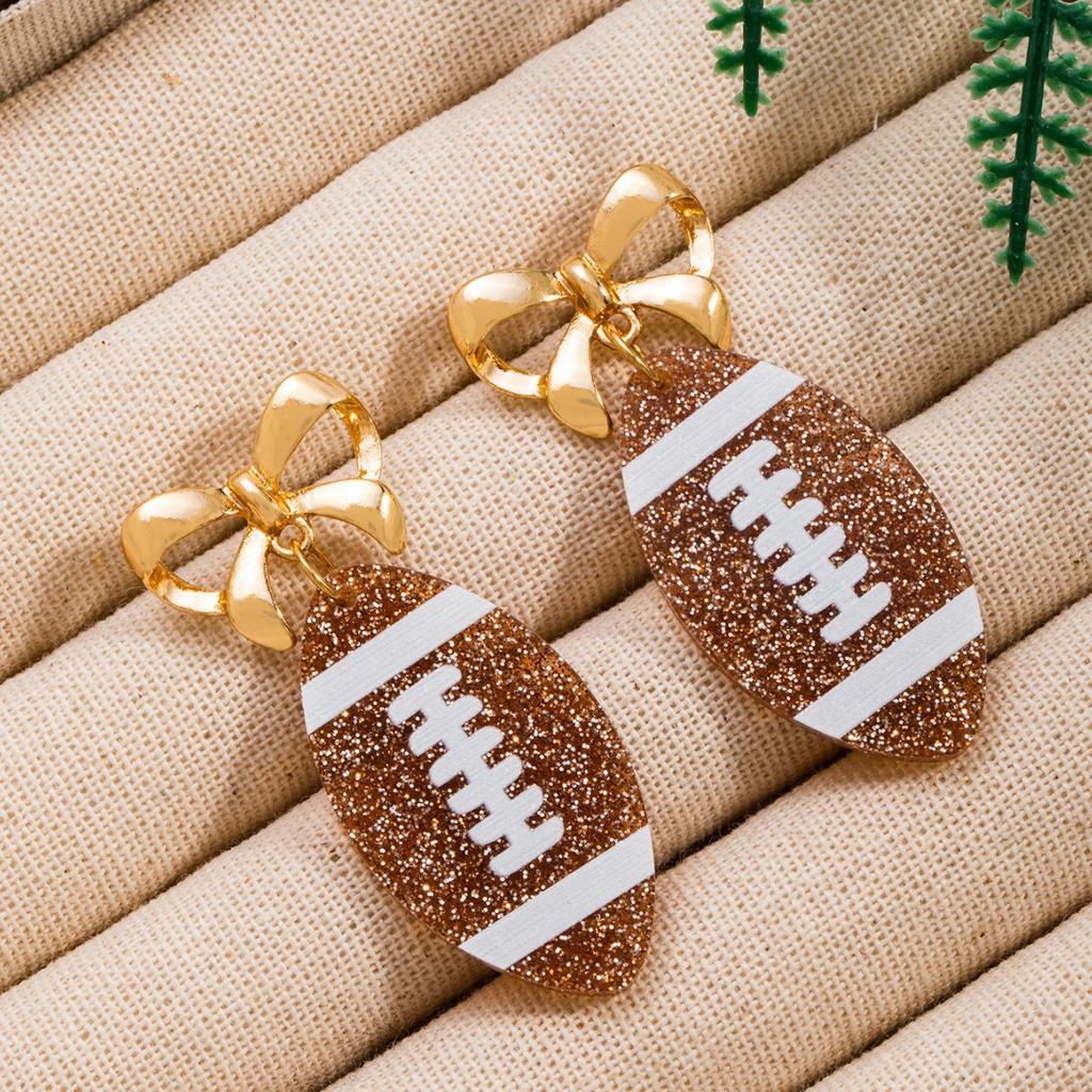 1 Pair Women's Winter Accessories Sequins Super Bowl Football Earrings Bow Stud Earrings Sports Fans Women
