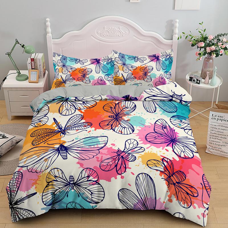 Colorful Butterfly King Queen Duvet Cover Flying Animals Bedding Set Women Flowers Comforter Cover 2/3pcs Polyester Quilt Cover