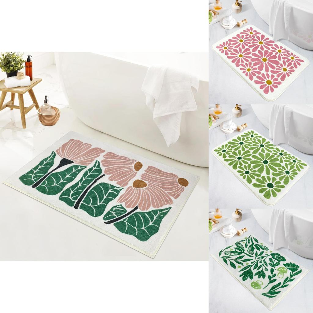 Sweet Flower Pattern Plush Absorbent Floor Mat Carpet For Home Use