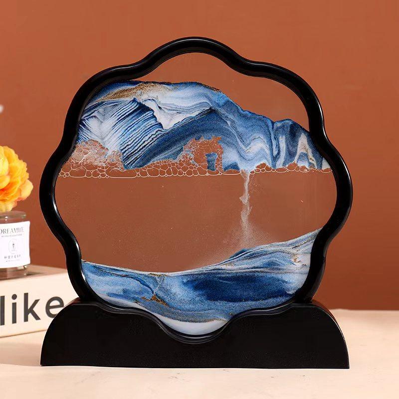 Sandscape Moving Sand Art Picture Quicksand 3D Liquid Hourglass Deep Sea Flowing Sand Painting Frame Office Home Decor Gifts