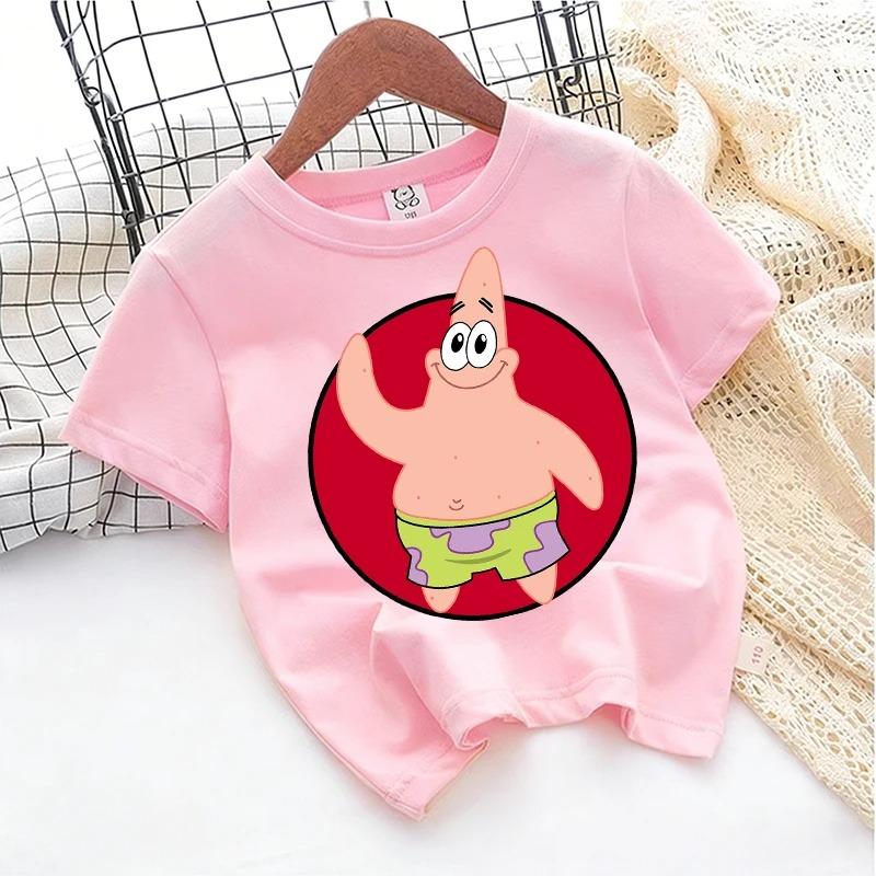 SpongeBob TShirt for Kids Cartoon Design Round Neck for Boys and Girls Cotton Casual Streetwear Short Sleeve Kids Tops