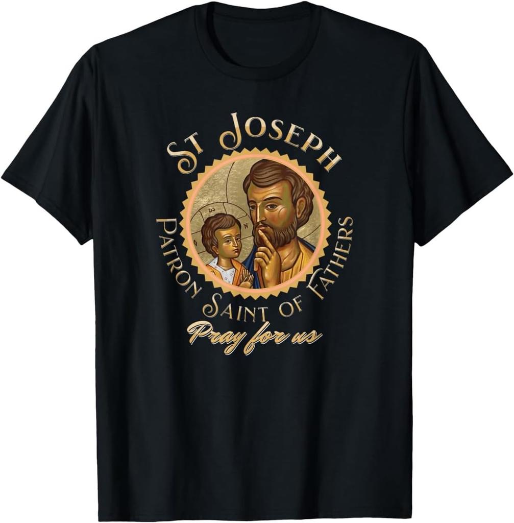 St Joseph Pray for Us T-Shirt - Catholic Patron Saint Graphic Tee for Men Women, Faith Based Gift