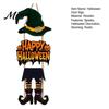 Indoor Outdoor Halloween Sign Happy Welcome Witch Legs Hat Hanging Wooden Wall Decor Durable Art Rustic Front Door Hanger for Porch Vivid Color