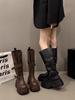 Small Over-the-Knee Height-Increasing Retro Boots with Buckle, Versatile for Autumn, In Stock