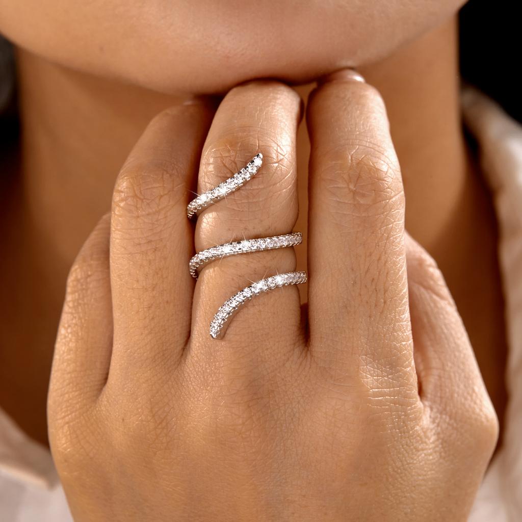 Elegant Geometric Winding Vine Ring for Women Brass Zircon Long Finger Wrap Paved Cocktail Party Prom Romantic Delicate Jewelry