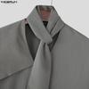 INCERUN Oversized Men Tie Up Neck Long Sleeve Solid Casual Loose Shirts
