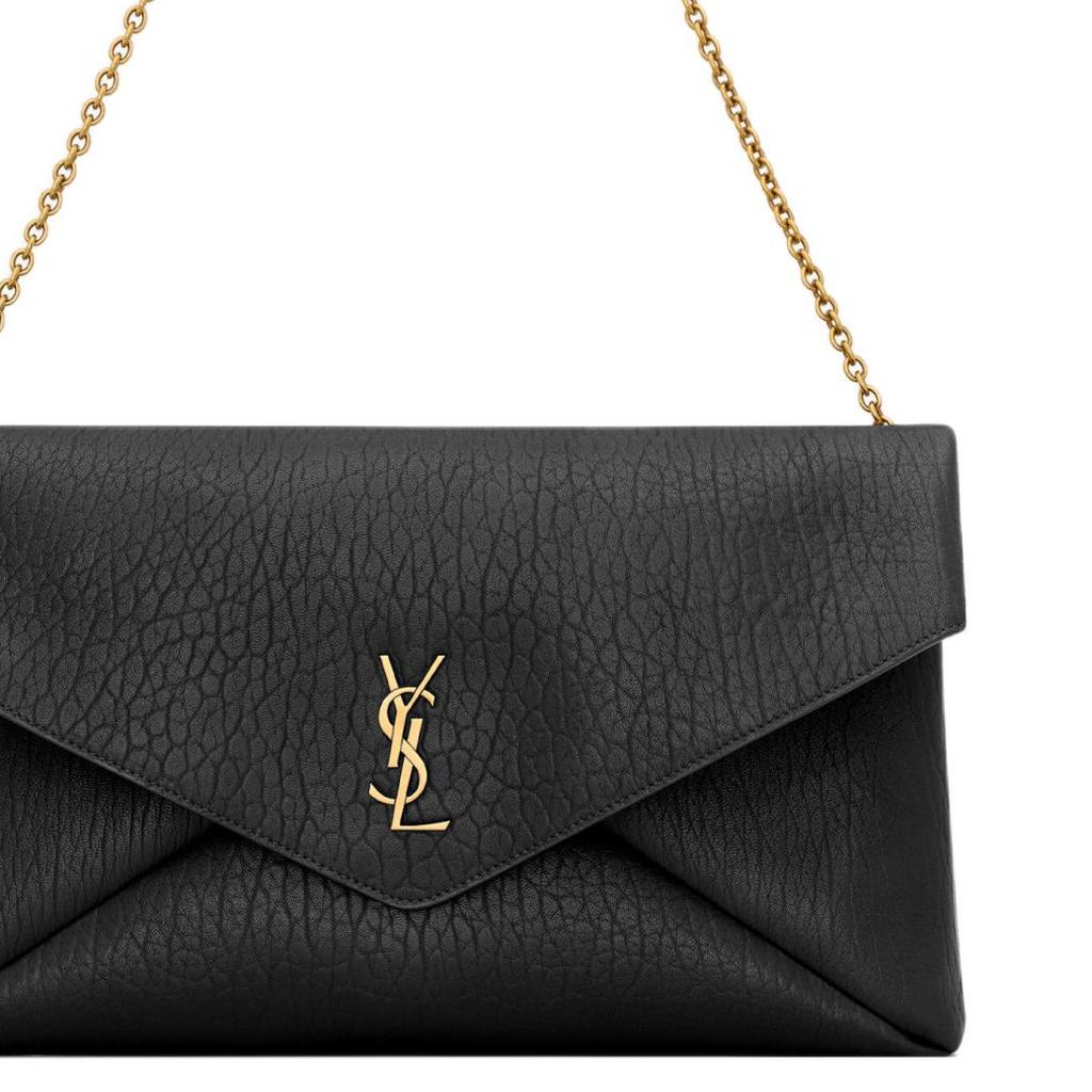 Saint Laurent Cassandra Brand Logo Antique Bronze Hardware Lambskin Envelope Clutch Handbag Women Handbags Black 841702-AACYT-1000