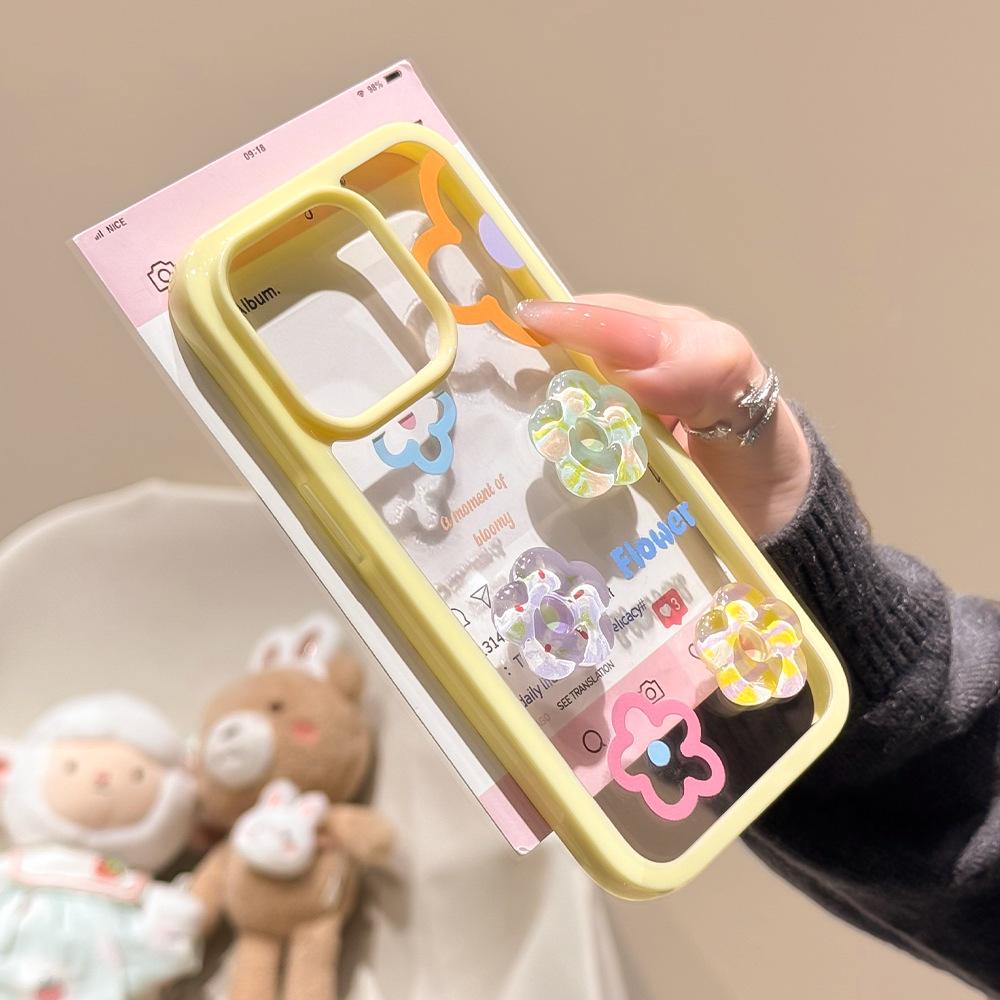 ins wind flower is suitable for iPhone17/16promax mobile phone case, all-inclusive transparent Apple 15 protective case.