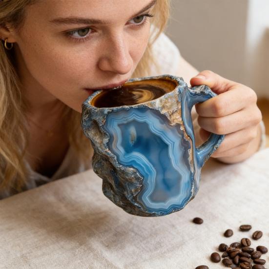 Fake Mineral Crystal Coffee Mug with Ergonomic Handle 11 Ounces Handcrafted 3D Mineral Rock Cup Tea Milk Water Drinking Cup