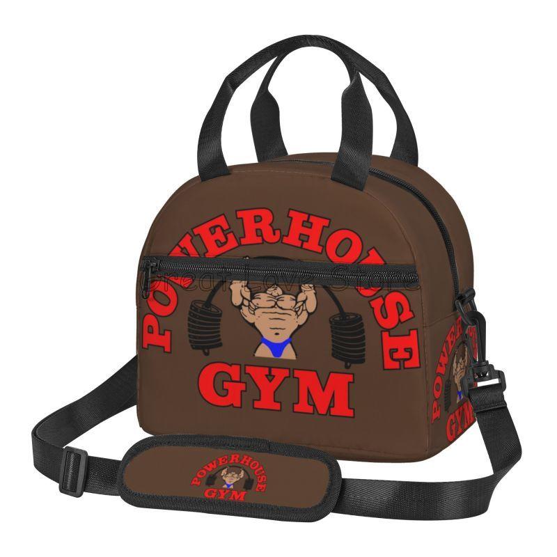 Powerhouse Gym Logo Print Thermal Lunch Bag with Adjustable Shoulder Strap Insulated Lunch Box Reusable Portable Bento Tote Bag