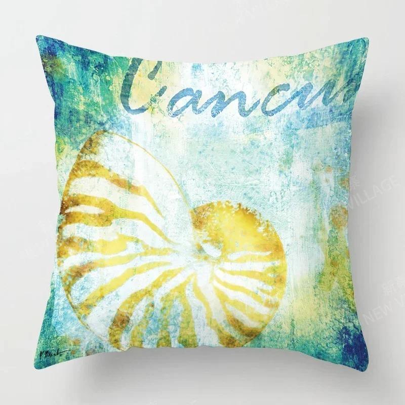 Home Decor Seashells & Starfish Beach-Themed Pillow Covers Pattern Cushion Cover Suitable for Sofa Bedroom Car Pillow Cover