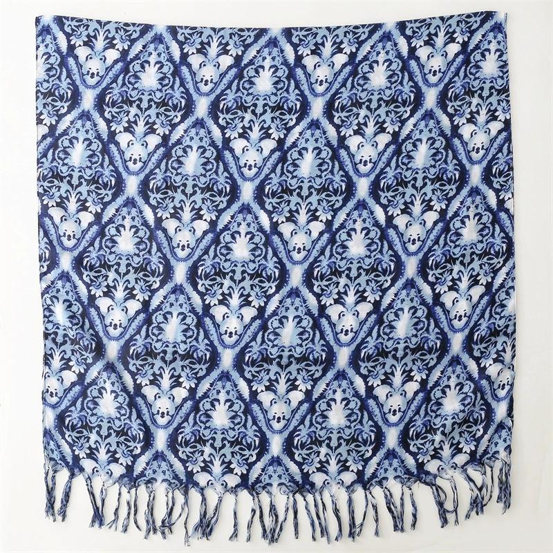 New Ethnic-Style Tie-Dye Colorized Blue-And-White Cotton And Linen Scarf Travelling Shawls For Women