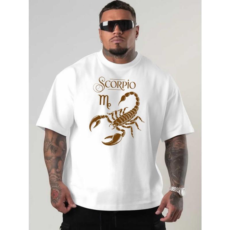 European Size Scorpio Large Size Men's T-shirts Versatile Round Neck Printed T-shirts, Street Fashion Outfits, Suitable for Basketball, Gym, Essential