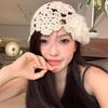Women's Japanese Style Hollow Out Handmade Crochet Head Cap Thin Retro Flower Knitted Wool Hat Kni