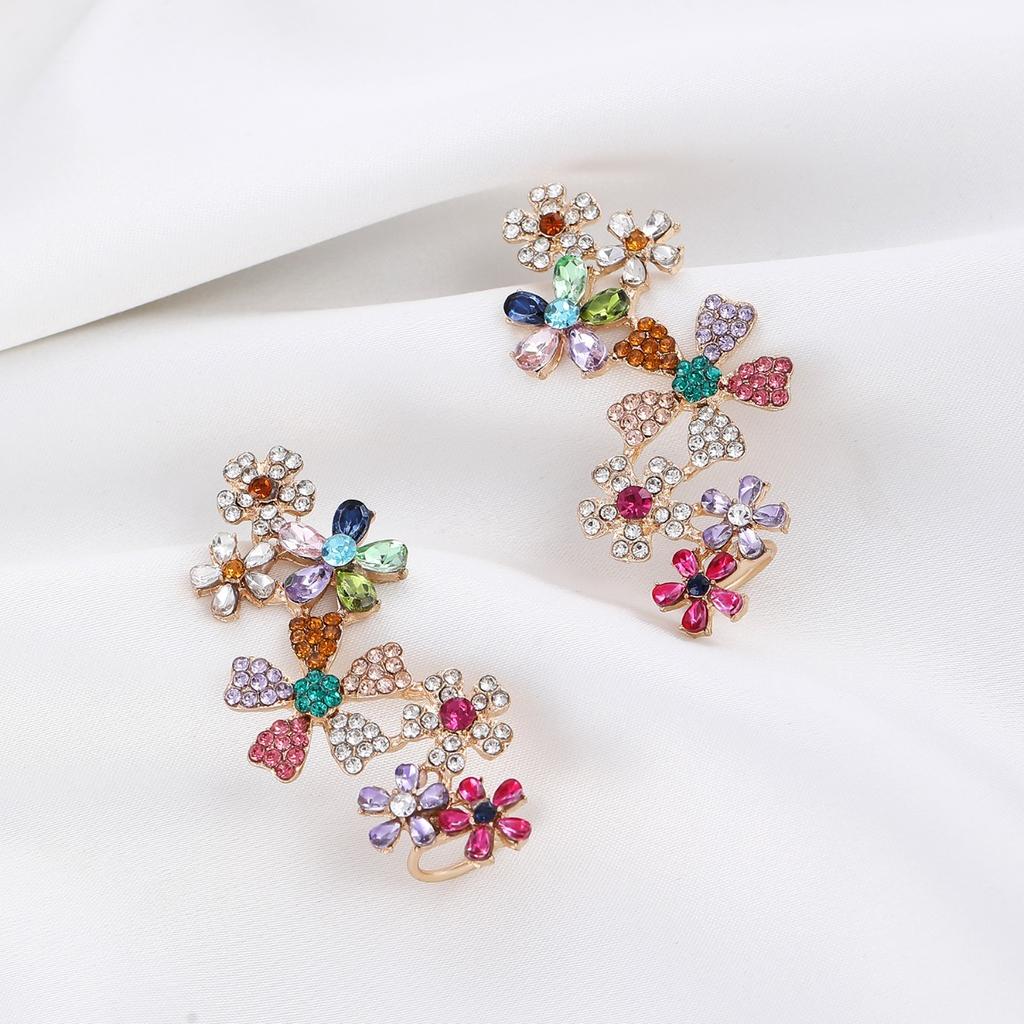Colorful Rhinestone Flower Ear Climber Earrings Multi Floral Cuff Earrings for Women