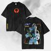Vintage Sprana Koszulka Neonowy Glitch Sci-Fi Streetwear T-shirt Letni Męski i Damski Spierany T-shirt