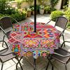 Outdoor Round Tablecloth With Umbrella Hole Patio Garden Deck Waterproof Oil Resistant Drop Cloth